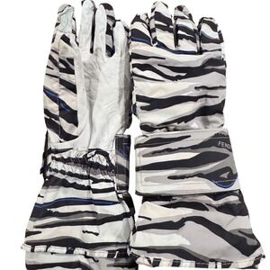 Fendi Women's Camouflage Zebra Print Long Ski Gloves Leather Palm